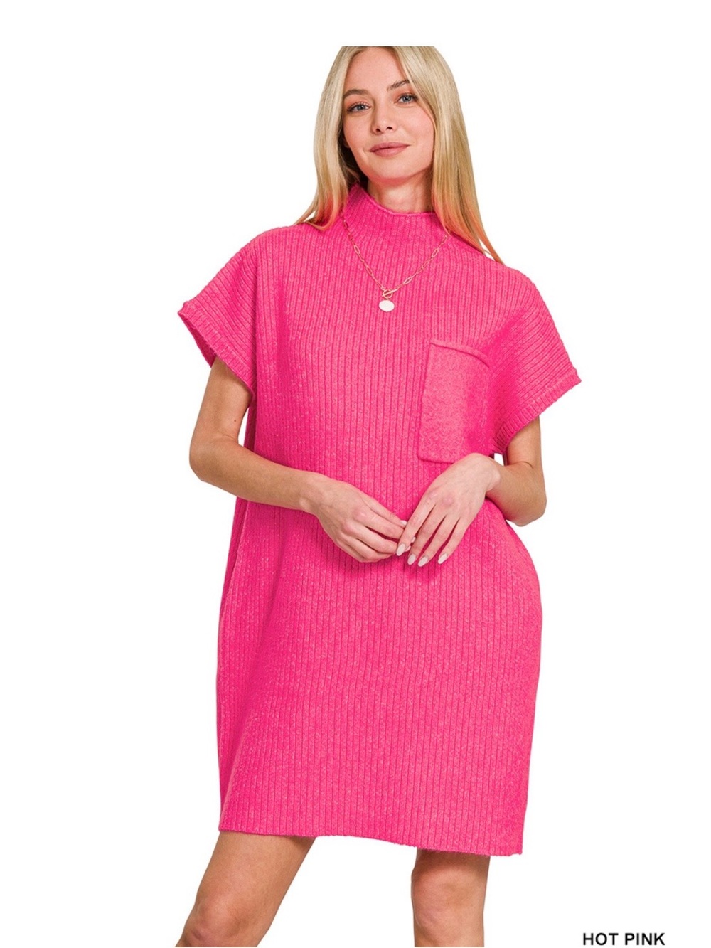 Zenana Hot Pink Thick Ribbed sweater Dress - Picture 1 of 1